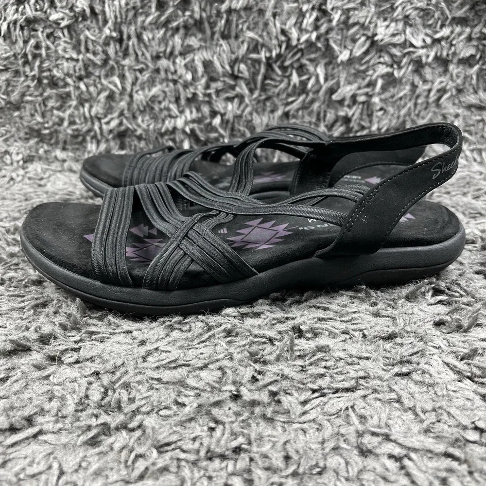 SKECHERS Reggae Simply STRETCH Slingback SANDALS in Black WOMEN'S Size 8 US